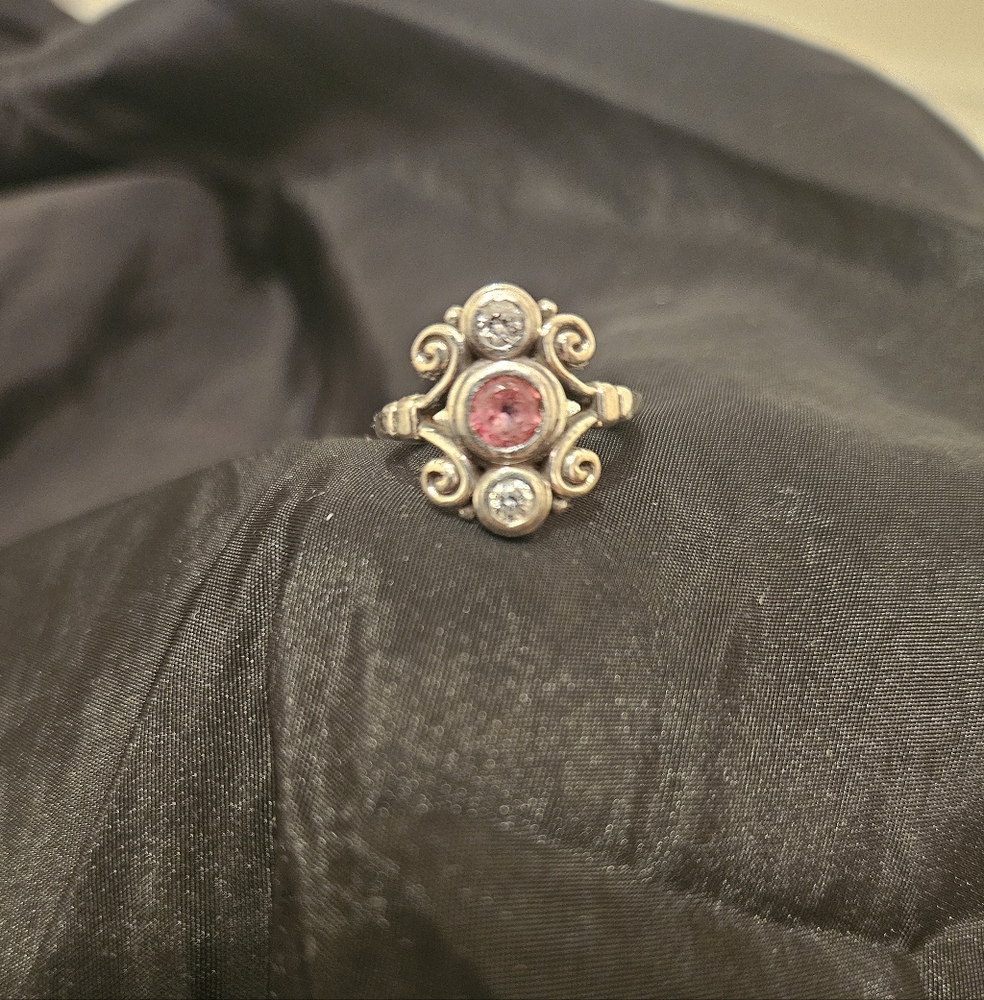 Elegant Silver and Pink Gemstone Ring